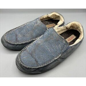 Olukai Blue Suede Womens Nohea Shearling Slippers US 9